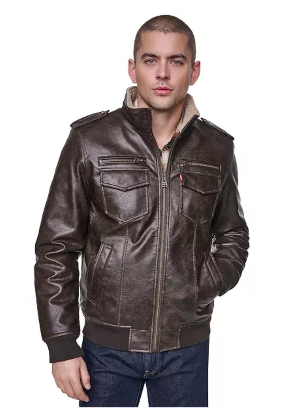 Levi's Sherpa Lined Faux Leather Aviator Bomber Jacket